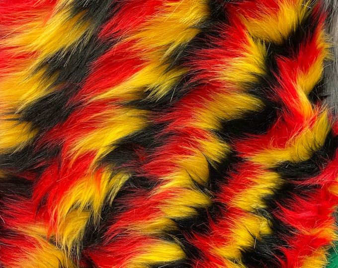 58"  Wide Orange black  and Yellow 3 Tone Zigzag Faux Fur Upholstery Fabric by the yard