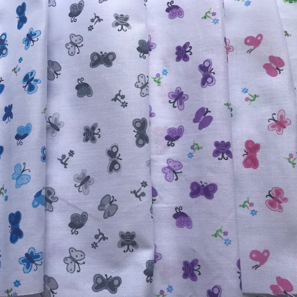 All over Butterflies Poly Cotton Print, Sells by the yard, non-stretch, 5 different colors