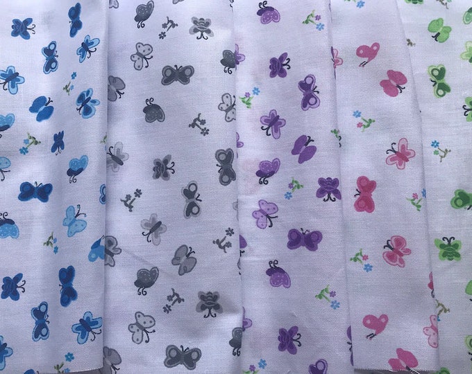 All over Butterflies Poly Cotton Print, Sells by the yard, non-stretch, 5 different colors