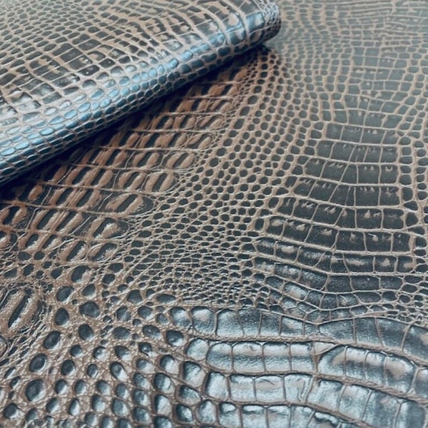 Vinyl faux leather Dark Chocolate Marine Gator Upholstery Crafting Outdoor Fabric - Sold By The Yard - 54"