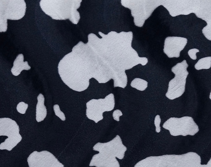 White on Black Spots Cow Animal print Velboa Fabric BY THE YARD 60" Wide Drapery, Upholstery, Clothing Fabric