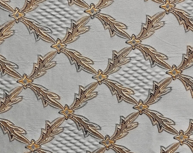 Taupe Diamond Renaissance Jacquard  Upholstery drapery fabric by the yard