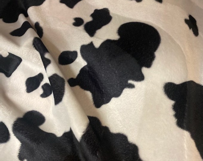 Black on white Spots Cow Animal print Velboa Fabric BY THE YARD 60" Wide Drapery, Upholstery, Clothing Fabric