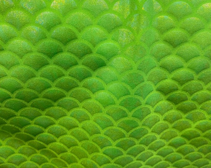Lime 4-Way Stretch Mermaid Hologram Spandex Fabric by the yard 60" WIDE