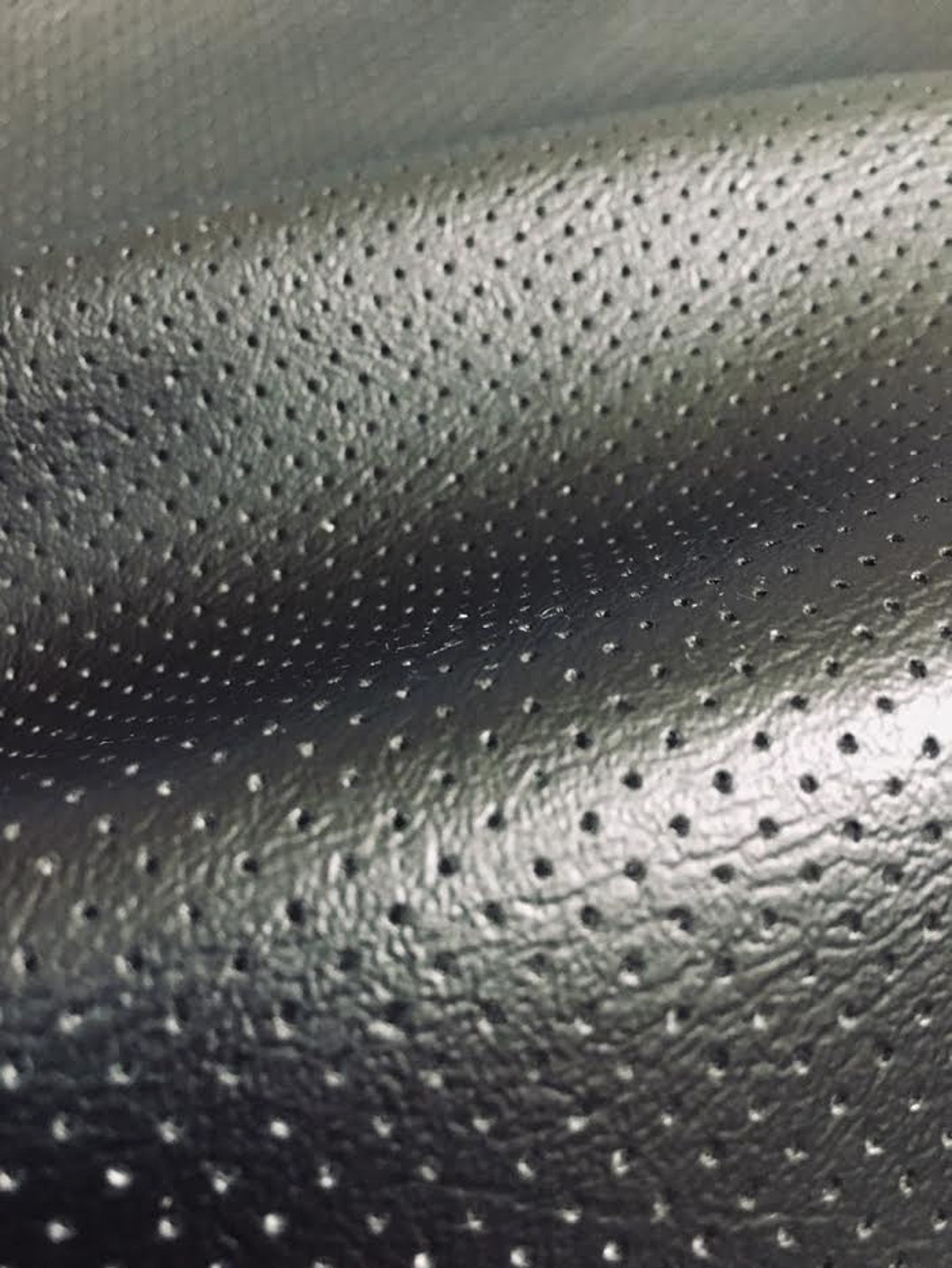 Perforated Dark Grey Vinyl Faux Leather Upholstery Fabric - 55" Wide, Sold By Yard