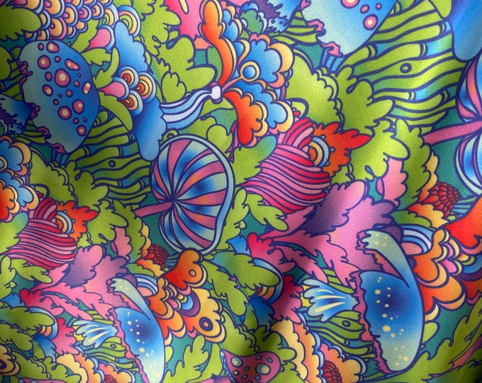 Mushroom jungle multi colors Spandex Fabric by the yard