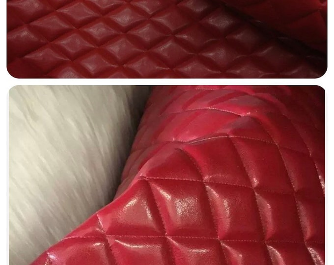 Red houston Vinyl Leather Faux Quilted Auto headliner headboard fabric with 3/8" Foam Backing Upholstery 52" Wide