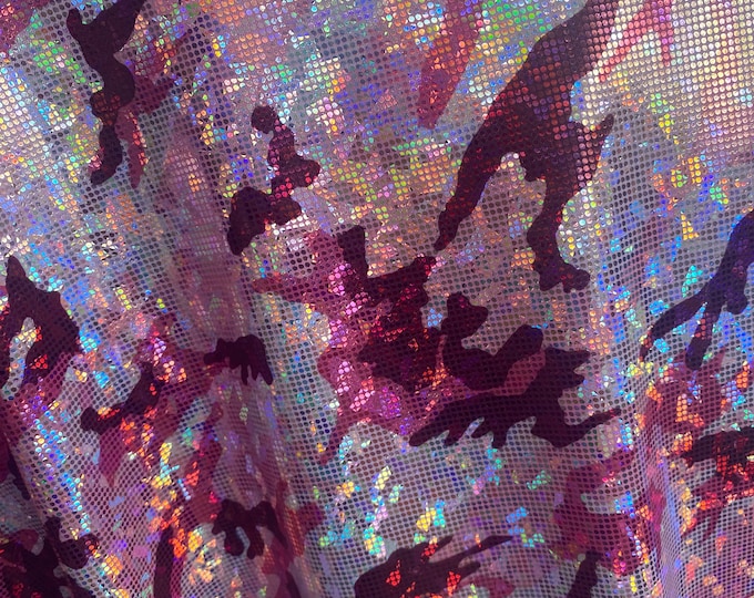 Purple camouflage Broken Glass Spandex Metallic foil Fabric by the yard