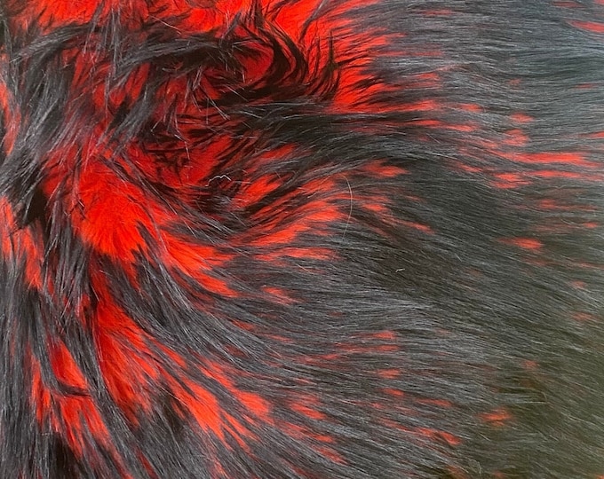 Faux Fur fake black on red base Frosted tips fabric 60" Wide sold by the yard