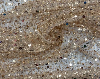 Rosegold Beads, Pearls and Sequin All Over Mesh Lace by the yard 54” wide