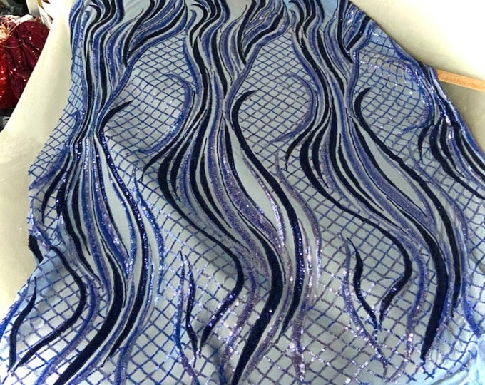 4-way Stretch Wave fishnet sequin mesh dress grown Fabric BY THE YARD