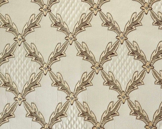 Diamond Cream Renaissance Jacquard  Upholstery drapery fabric by the yard