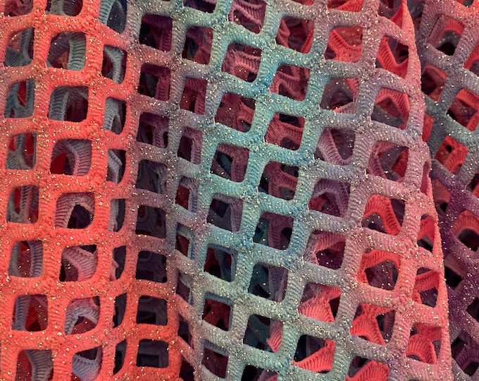 Blue /red sparkle Shiny Fishnet with Lurex Nylon Spandex 60" Sold by Yard  58" wide  Sportswear, Athletic
