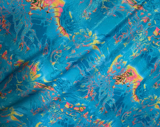 Turquoise Hologram swirl spandex Swimsuit clothing Fabric by the yard