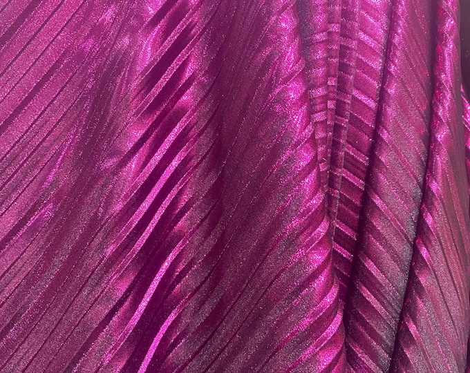 Fuchsia Metallic Accordion foil Pleated Polyester Fabric/Stretch Fabric/Light Weight/ 58 Inches Wide.