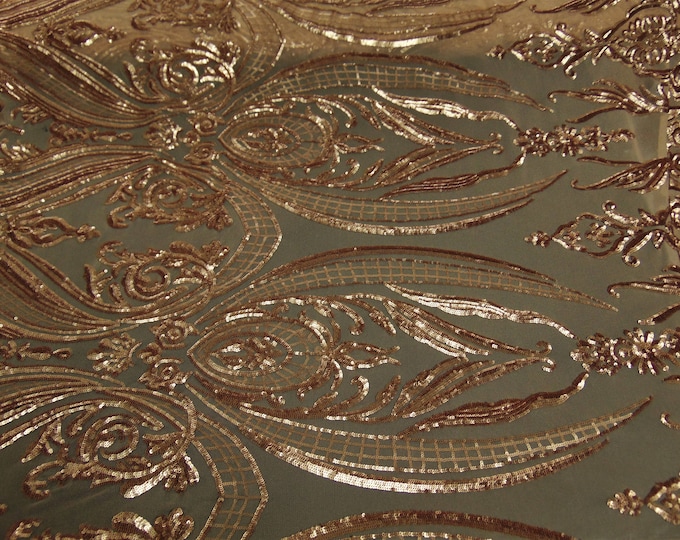 Sequin, Victorian Egg/Tulip, Gold, Big Print, Sequin, 4-way Stretch, Fabric 55" Sold By the Yard