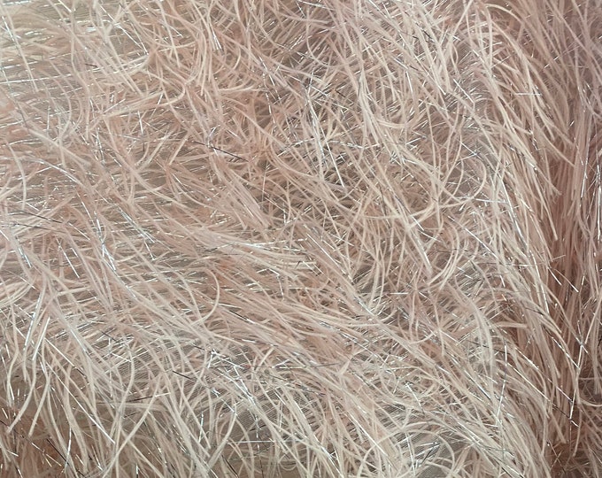 Blush feather tinsel on mesh fabric per yard 60" wide