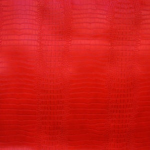 Faux vinyl Crocodile Nile Red embossed upholstery fabric sold per yard 54&quot; Wide