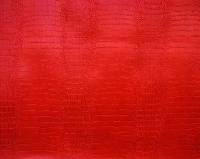 Faux vinyl Crocodile Nile Red embossed upholstery fabric sold per yard 54" Wide