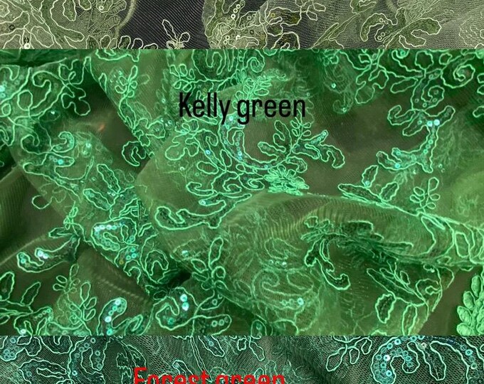 Mesh Embroidery metallic Corded Lace With Sequins, Non-stretch, Sells by the yard 54” wide