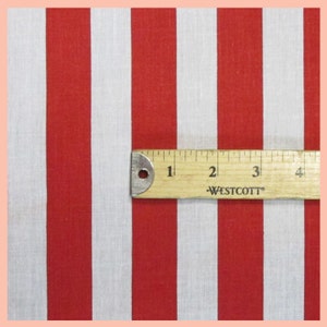 Red white stripe Poly cotton 1&quot; stripe Sold by yard  POLYCOTTON 58&quot; wide