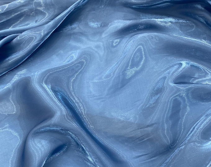 Denim blue Shimmer Liquid Chiffon Fabric Iridescent Sold By the yard