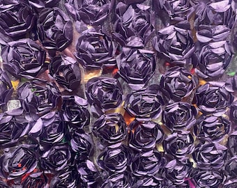 Purple Satin Bridal Petal Rosette on mesh Fabric 52" Wide Sold By The Yard