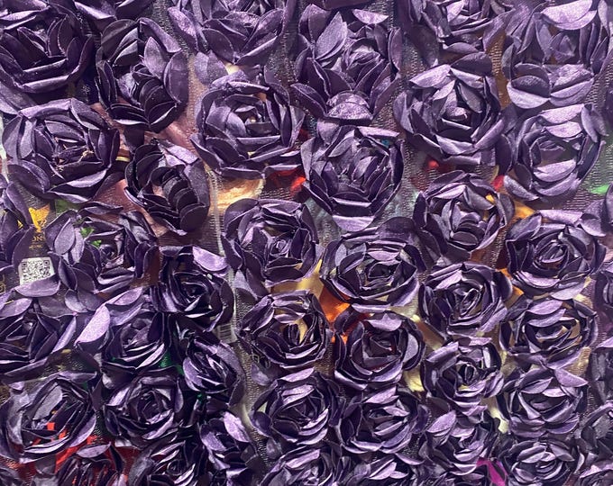 Purple Satin Bridal Petal Rosette on mesh Fabric 52" Wide Sold By The Yard