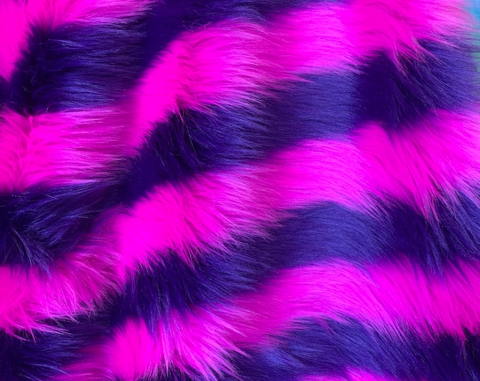 58"  Wide Purple and fuchsia stripe shaggy faux fur long pile fabric upholstery custome  per yard