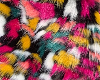 58"  Wide Festive multi color Mottled Faux Fur Upholstery Fabric by the yard
