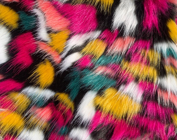 58"  Wide Festive multi color Mottled Faux Fur Upholstery Fabric by the yard