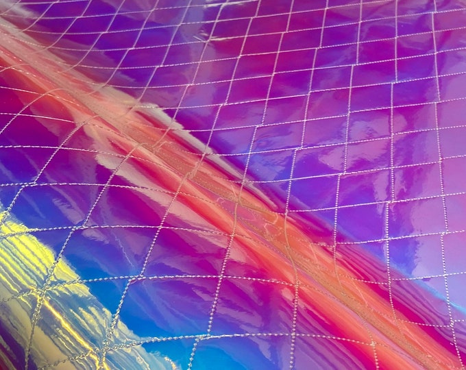 Diamond 2x3" quilted Galaxy pearl Iridescent multi color Faux Leather Vinyl fabric NO FOAM BACKING 52" Wide