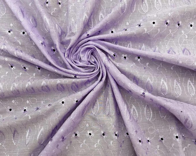 Lilac Medium Weight Eyelet Double Scalloped Finished Edge Stitched Embroidery Fabric, 42" Wide