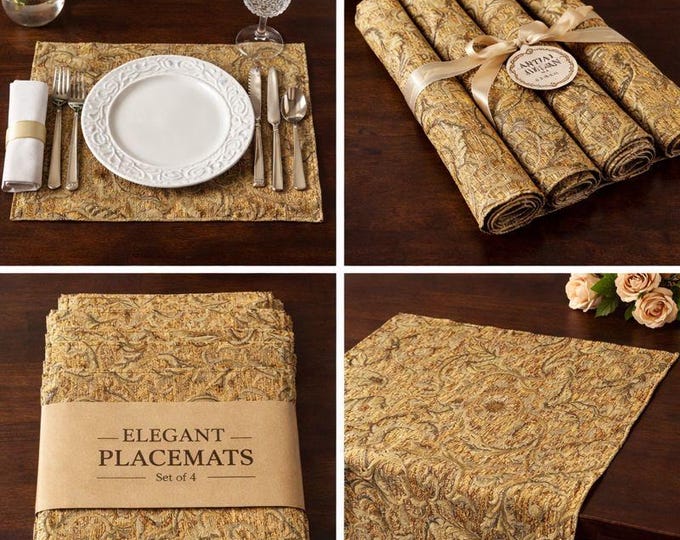 18"x14" Golden Yellow Leaf Chenille Linen Placemats - Holiday table, plate arrangements, party supplies, Home decor