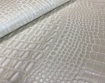 Vinyl faux leather/ Beige Marine Gator Upholstery Crafting Outdoor-  Sold By The Yard - 54"