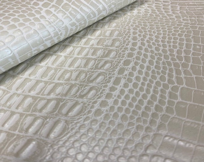 Vinyl faux leather/ Beige Marine Gator Upholstery Crafting Outdoor-  Sold By The Yard - 54"