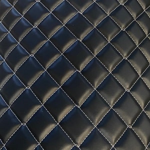 2x2” diamond Vinyl Leather Faux PVC Black white stitch Quilted auto headliner fabric Foam Backing Upholstery 52&quot; Wide