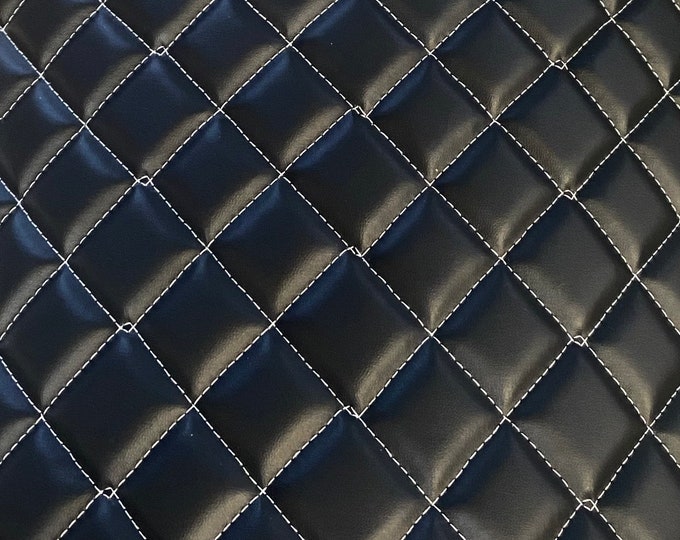 2x2” diamond Vinyl Leather Faux PVC Black white stitch Quilted auto headliner fabric Foam Backing Upholstery 52" Wide