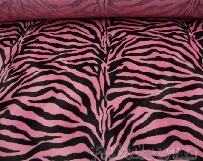 58"  Wide  Zebra Velboa faux fur upholstery  Pink fabric per yard