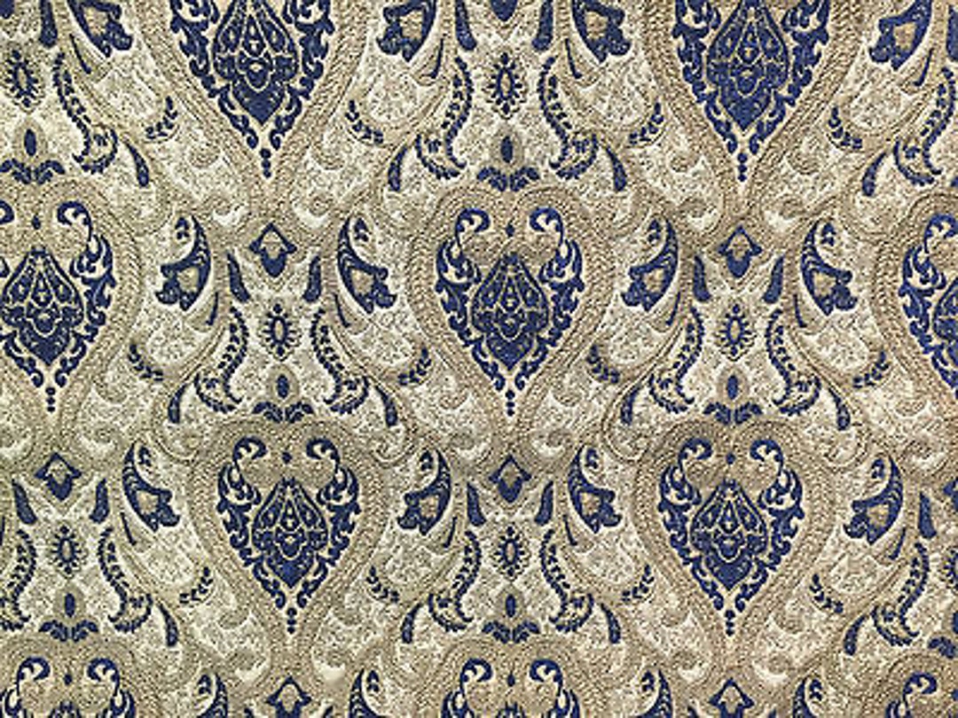 Chenille Navy Damask Upholstery Fabric by the Yard 57 Wide Etsy