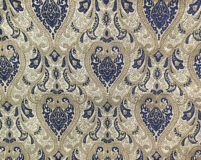 Chenille Navy Damask Upholstery fabric by the yard 57" Wide