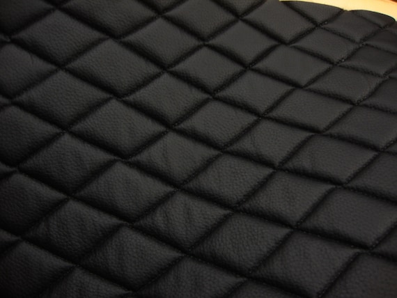 Quilted Vinyl Upholstery Fabric - 59 Inch Wide, Diamond Pattern, Sponge Backing For Car Seats, Furniture, Headliners (Black, 1 Yard)