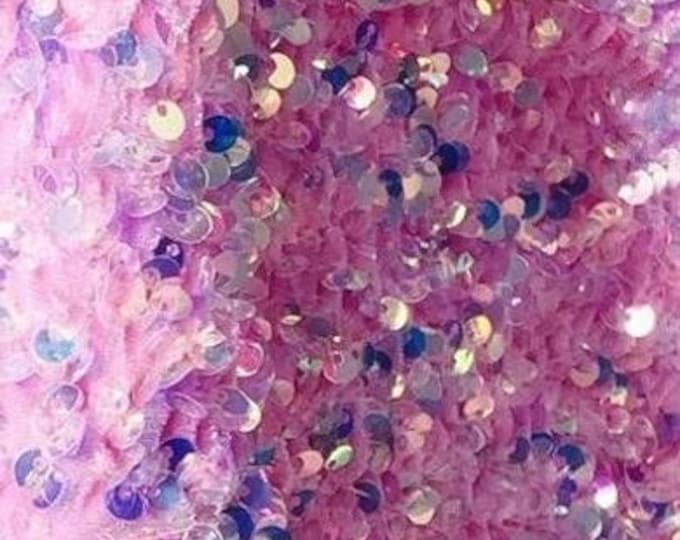 Pink iridescent Sequin on Stretch Velvet 4-Way stretch 60" Wide