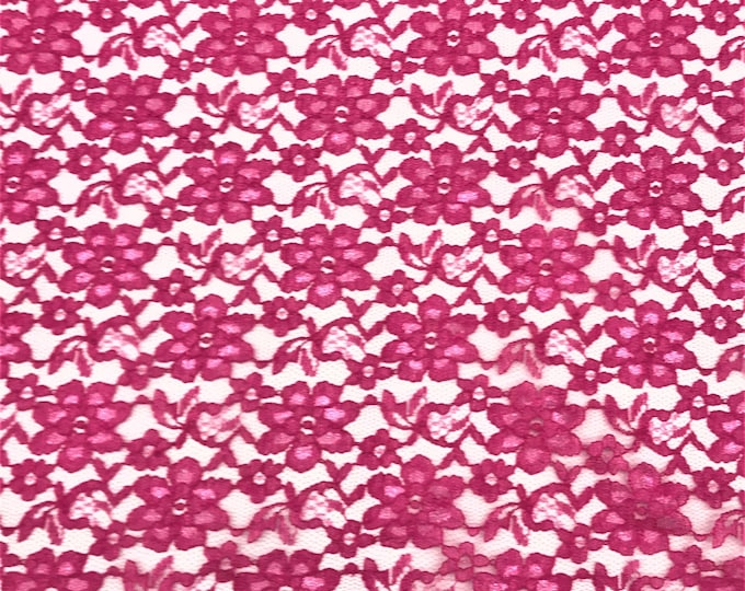 Hot pink rachelle lace flower mesh sheer polyester by the yard