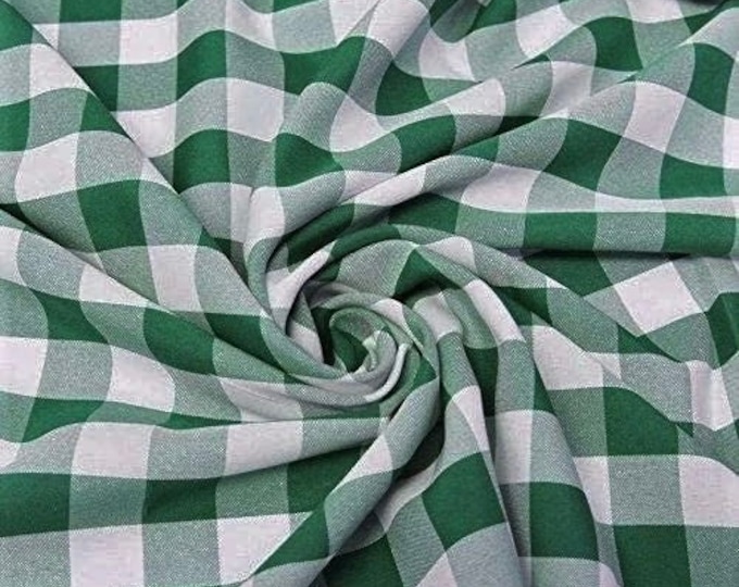 Hunter green  58/59" Wide 100% Polyester Poplin Gingham Checkered Fabric By The Yard