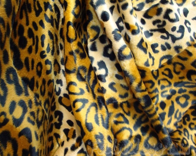Golden Leopard Animal Print, Velboa Upholstery Fabric BY THE YARD 60" Wide