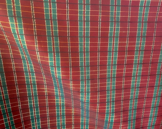 Taffeta Holiday Plaid - Red, Cranberry, Gold - Christmas Metallic  Fabric 58"" by The Yard