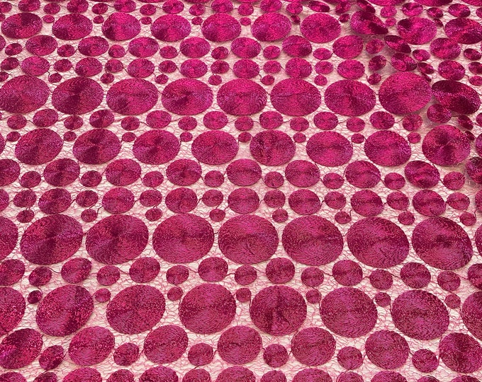 Fuchsia circled lace webbing Fabric Sold By The Yard
