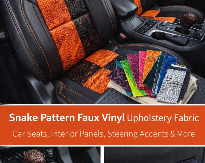 Snake Embossed Faux Vinyl Fabric – Colorful Snakeskin Leather Look Material – Upholstery, Automotive, Bags, Crafts, DIY Fabric by the Yard