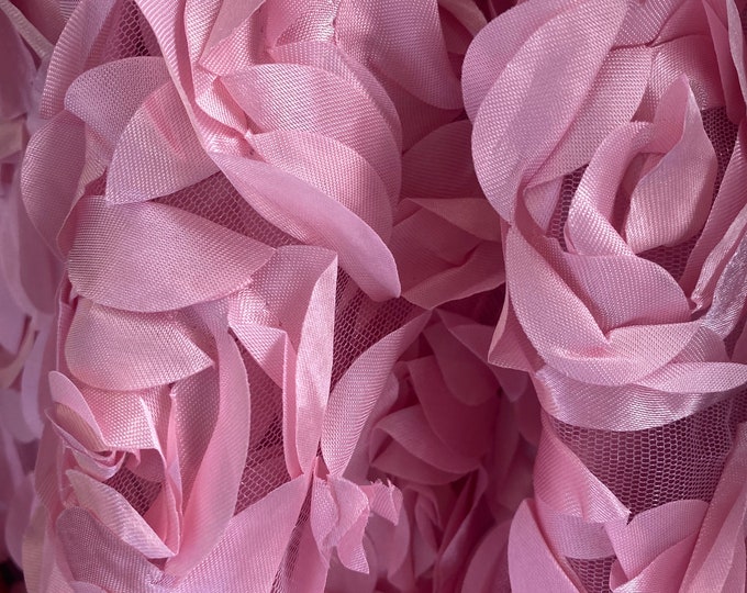 Pink Satin Bridal Petal Rosette on mesh Fabric 52" Wide Sold By The Yard